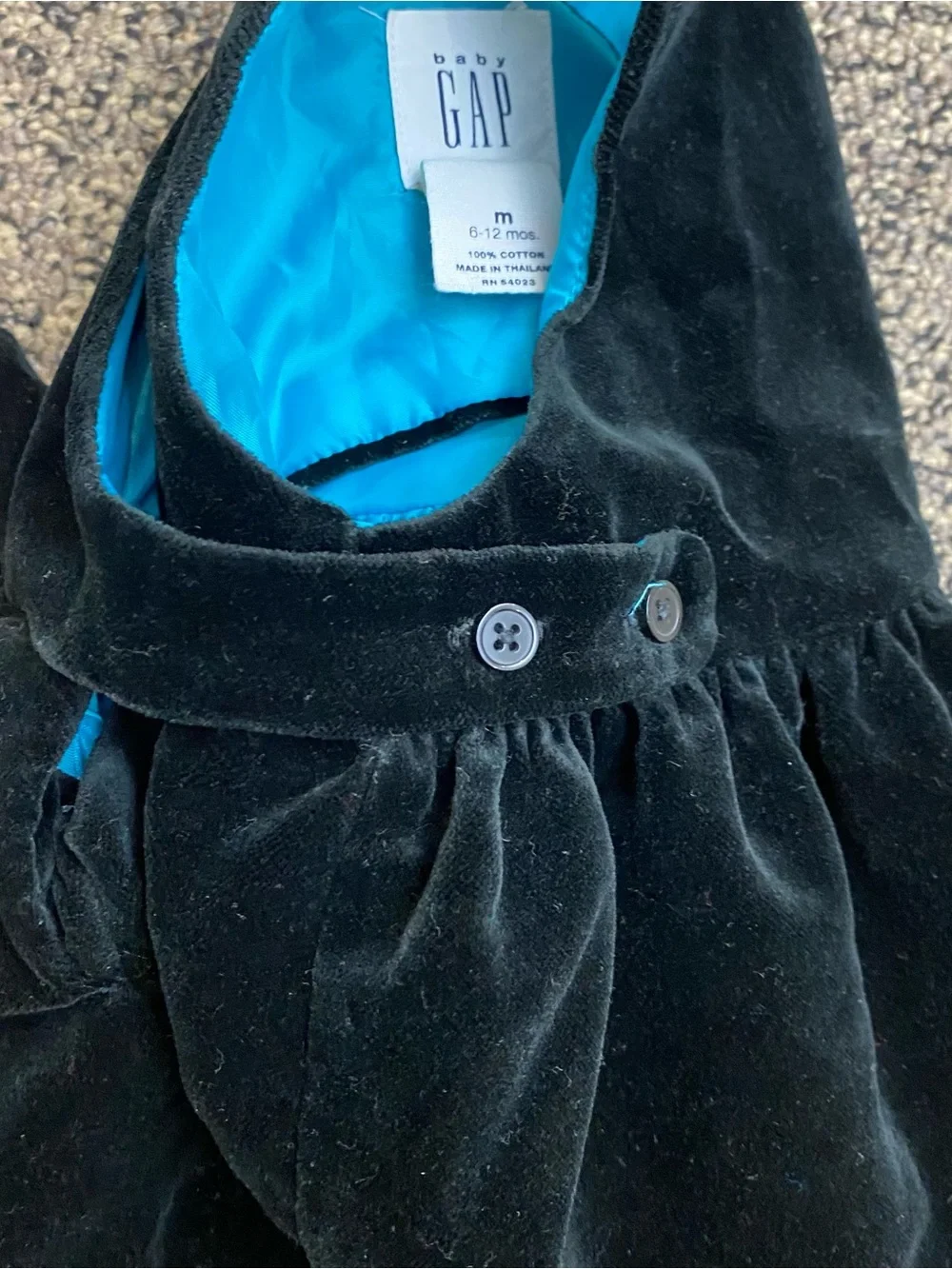 True Vintage Baby Gap Black Velvet Jumper Dress Blue Lining Size 6-12 Months